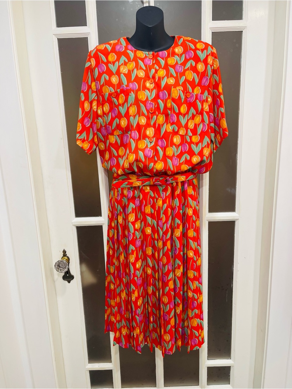Rouje Red Tulip-Print Pleated Midi Dress